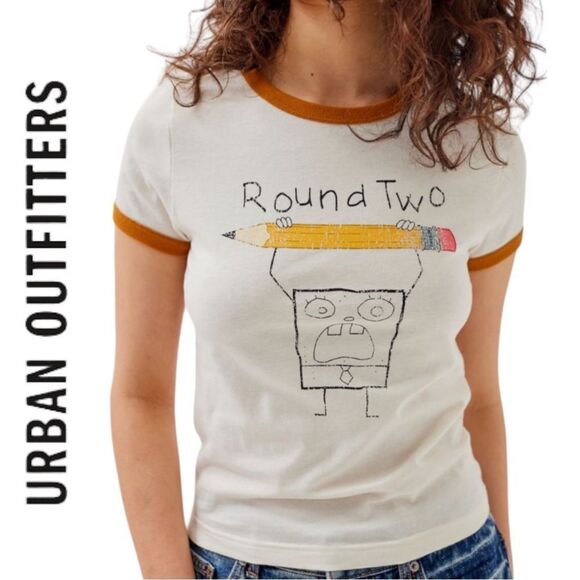 Round Two X Nickelodeon UO Exclusive Rakeem Miles SpongeBob Tee Shirt NEW S - Picture 1 of 3